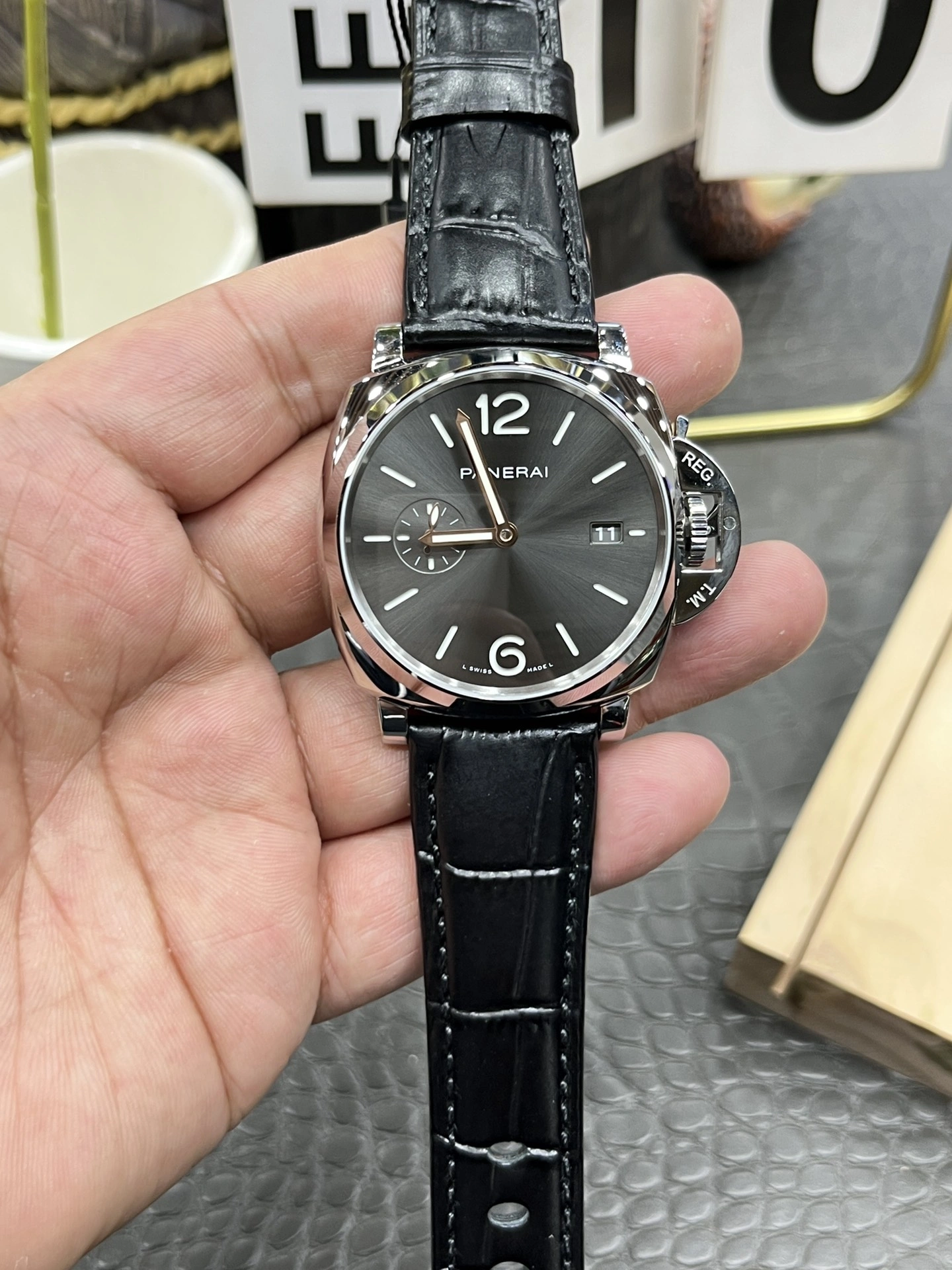 CBD Factory Panerai Luminor Due 42mm Grey Dial Black Leather Strap Smooth Bezel(PAM01250)1:1 Super Clone – DDP.900 Movement Bold 358